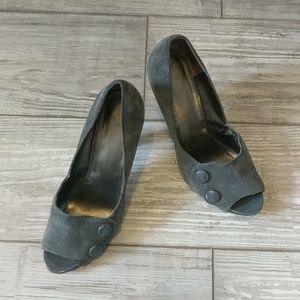 Open tied suede heels